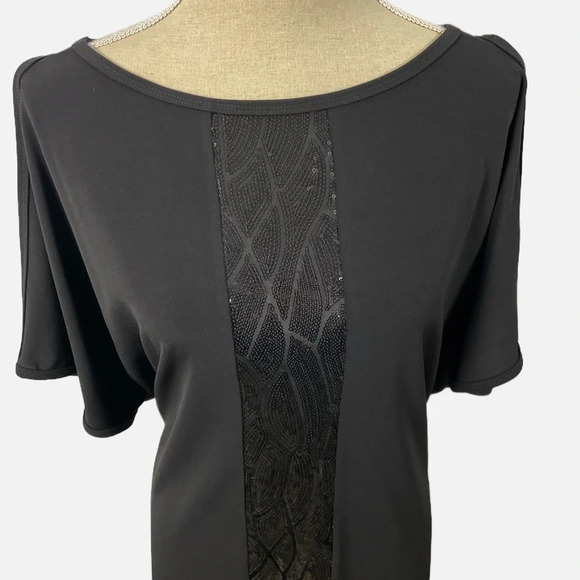 Lundstrom Midi Dress Sequins Cold Shoulder Black Keyhole Size Medium Party - Picture 4 of 9